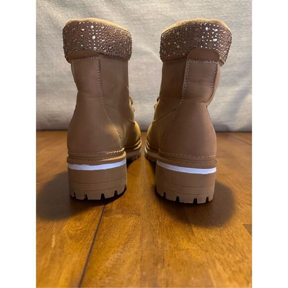 Ecco Red Womens Nubuck Leather Tan Block Platform Boots Rhinestone Womens 8 - Picture 6 of 12